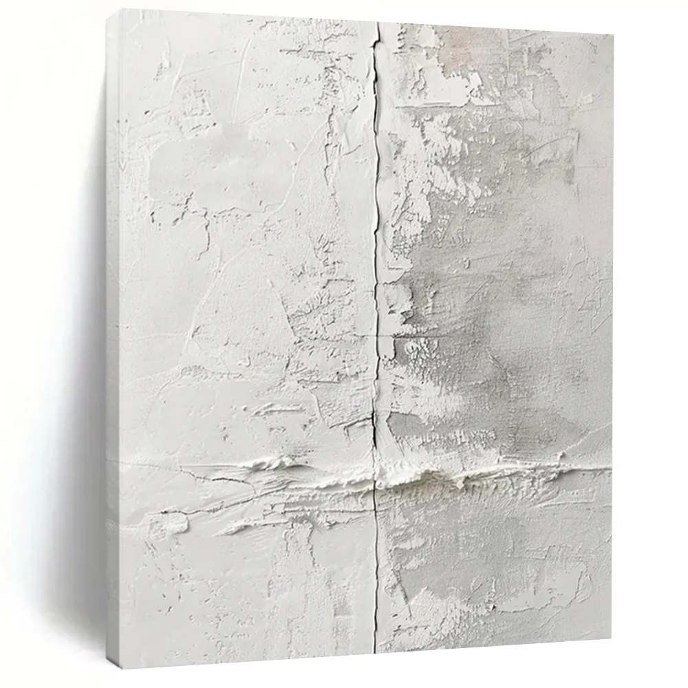 Hand-Painted White Acrylic - big framed canvas for hallway